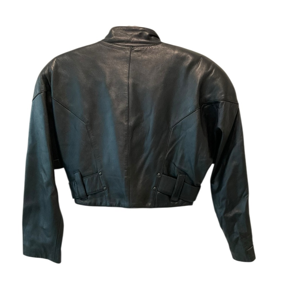 Vintage 70s Cropped Black Lamb Leather Moto Jacket Petite Small Soft Biker Chic - Picture 3 of 9